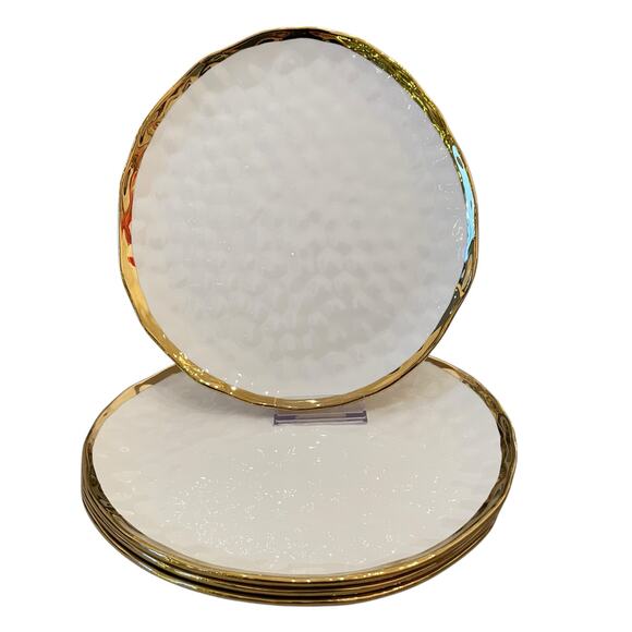 Yedi Bone China Dinner Plates 10" Set of 4 White & Gold Textured Finish New - Picture 14 of 14